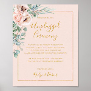 Elegant Floral   Pastel Unplugged Ceremony Sign Poster