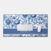 Elegant Floral Pattern Blue and White Chinoiserie Schreibtischunterlage (Tastatur & Maus)