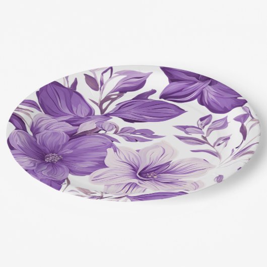 Elegant floral pattern in purple tones pappteller (Schrägansicht)