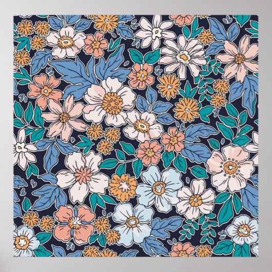 Elegant floral pattern in small hand draw flower. poster (Vorne)