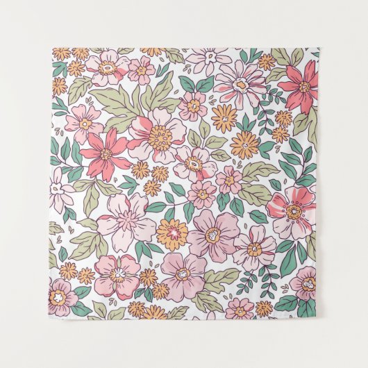 Elegant floral pattern in small hand draw flower. wandteppich (Vorderseite)