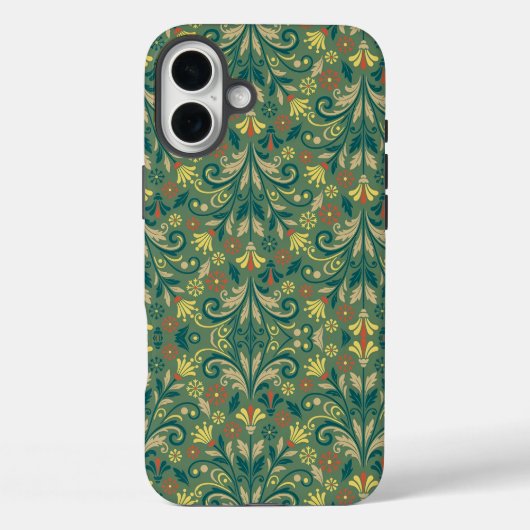 Elegant Floral Pattern in Yellow and Red on Green Case-Mate iPhone Hülle (Rückseite)
