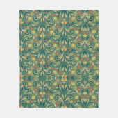 Elegant Floral Pattern in Yellow and Red on Green Fleecedecke (Vorderseite)