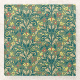 Elegant Floral Pattern in Yellow and Red on Green Glasuntersetzer