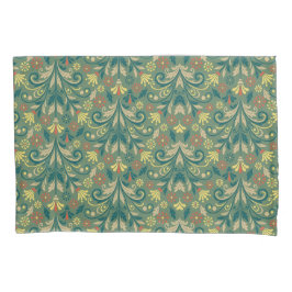 Elegant Floral Pattern in Yellow and Red on Green Kissenbezug