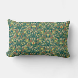 Elegant Floral Pattern in Yellow and Red on Green Lendenkissen