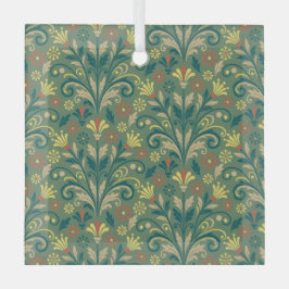 Elegant Floral Pattern in Yellow and Red on Green Ornament Aus Glas