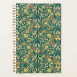 Elegant Floral Pattern in Yellow and Red on Green Planer