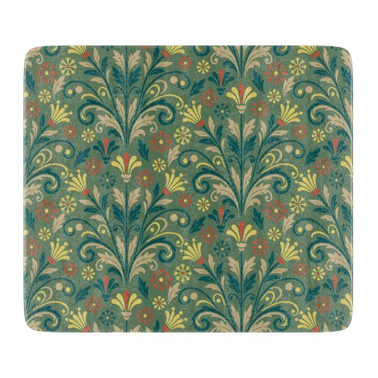 Elegant Floral Pattern in Yellow and Red on Green Schneidebrett (Vorderseite)