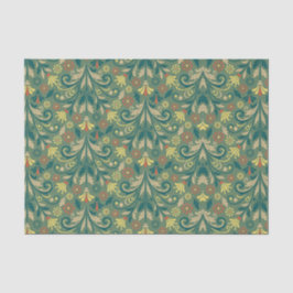 Elegant Floral Pattern in Yellow and Red on Green Seidenpapier