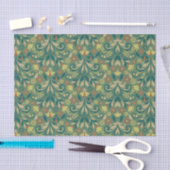 Elegant Floral Pattern in Yellow and Red on Green Seidenpapier (Handwerk)