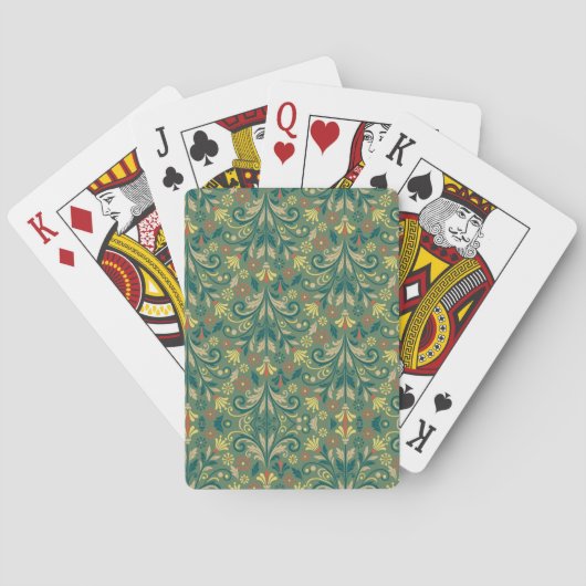 Elegant Floral Pattern in Yellow and Red on Green Spielkarten (Rückseite)