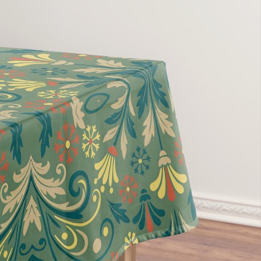 Elegant Floral Pattern in Yellow and Red on Green Tischdecke (Beispiel)