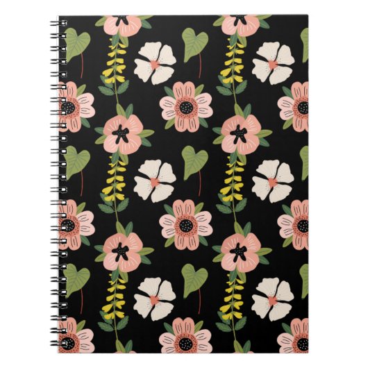 Elegant Floral Pattern on Black | Chic Botanical  Notizblock (Vorderseite)