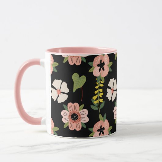 Elegant Floral Pattern on Black | Chic Botanical Tasse (Links)