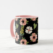 Elegant Floral Pattern on Black | Chic Botanical Tasse (Vorderseite Links)