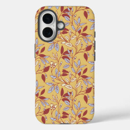 Elegant Floral Pattern with Red and Blue Leaves iPhone 16 Hülle