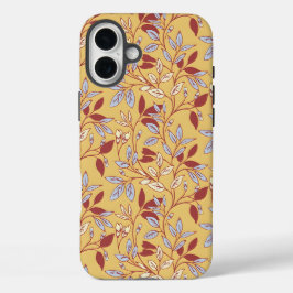 Elegant Floral Pattern with Red and Blue Leaves iPhone 16 Plus Hülle