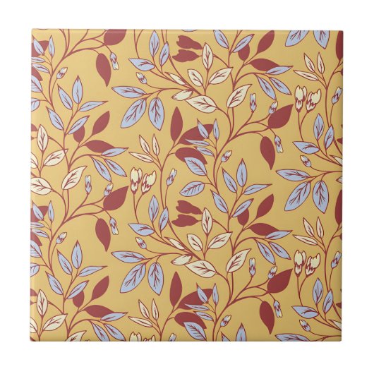 Elegant Floral Pattern with Red and Blue Leaves Fliese (Vorderseite)