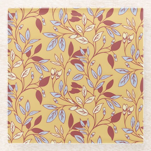 Elegant Floral Pattern with Red and Blue Leaves Glasuntersetzer (Vorderseite)