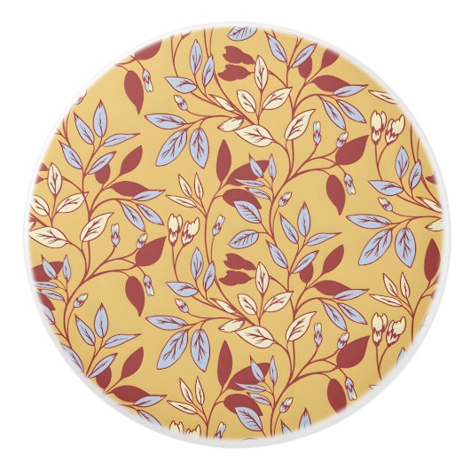 Elegant Floral Pattern with Red and Blue Leaves Keramikknauf (Vorderseite)