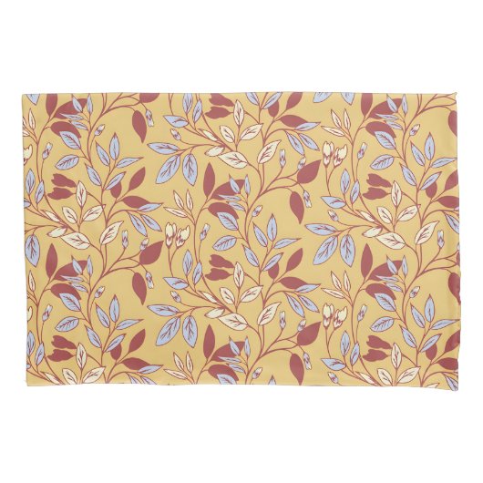 Elegant Floral Pattern with Red and Blue Leaves Kissenbezug (Vorderseite-Links)