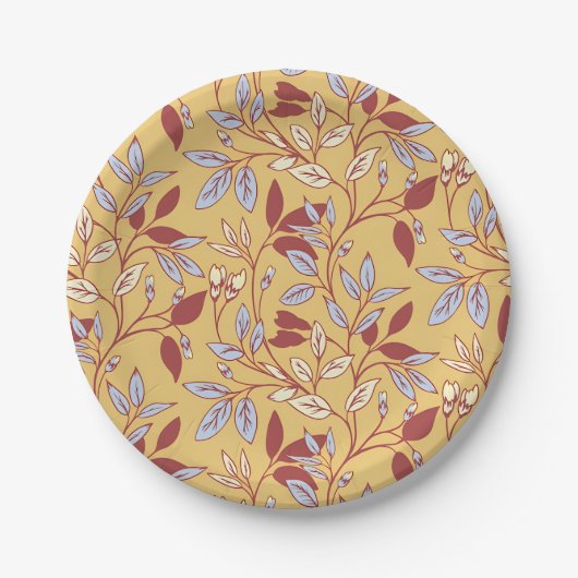 Elegant Floral Pattern with Red and Blue Leaves Pappteller (Vorderseite)