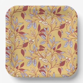 Elegant Floral Pattern with Red and Blue Leaves Pappteller