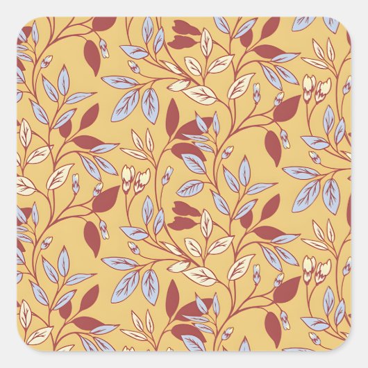 Elegant Floral Pattern with Red and Blue Leaves Quadratischer Aufkleber (Vorderseite)