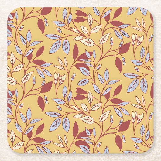 Elegant Floral Pattern with Red and Blue Leaves Rechteckiger Pappuntersetzer (Vorderseite)