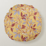 Elegant Floral Pattern with Red and Blue Leaves Rundes Kissen<br><div class="desc">Floral pattern with red and blue leaves on a beige background. The intertwining branches create an elegant,  vintage feel.</div>