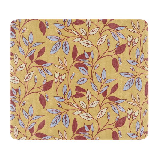 Elegant Floral Pattern with Red and Blue Leaves Schneidebrett (Vorderseite)