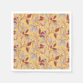 Elegant Floral Pattern with Red and Blue Leaves Serviette