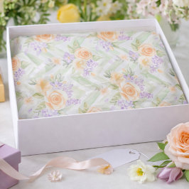 Elegant Floral Peach Lavender Sage Chevron Pattern Seidenpapier