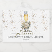 Elegant Floral Pearls & Prosecco Bridal Shower Schaumweinetikett (Einzelnes Label)