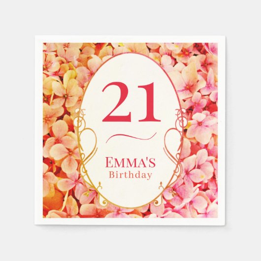 Elegant Floral Personalized 21st Birthday Party Serviette (Vorderseite)