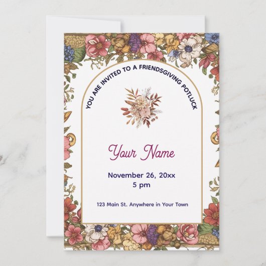 Elegant Floral Personalized Friendsgiving Einladung (Vorderseite)