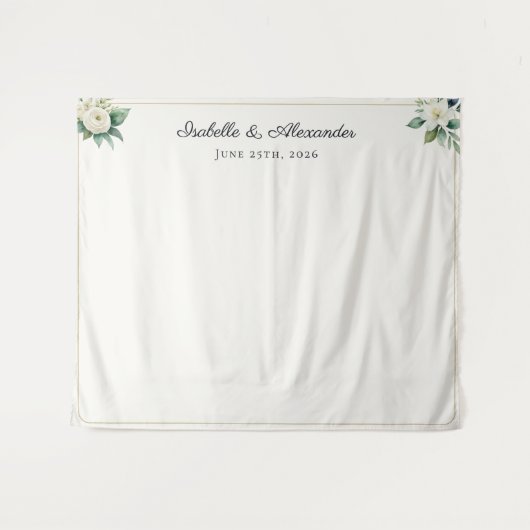Elegant Floral Personalized Wedding Backdrop Wandteppich (Vorderseite (Horizontal))