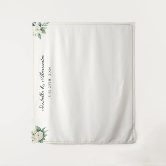 Elegant Floral Personalized Wedding Backdrop Wandteppich (Vorderseite)