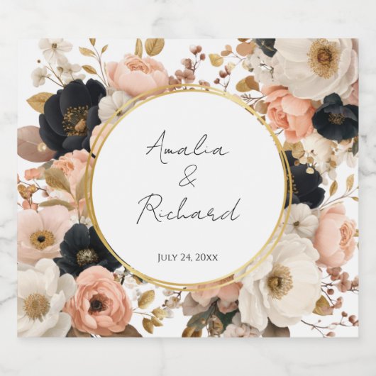 Elegant Floral Personalized Wedding Bottle Labels Schaumweinetikett (Einzelnes Label)