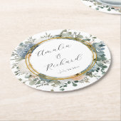 Elegant Floral Personalized Wedding Coasters Runder Pappuntersetzer (Angewinkelt)
