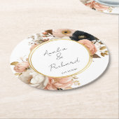 Elegant Floral Personalized Wedding Coasters Runder Pappuntersetzer (Angewinkelt)