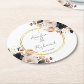 Elegant Floral Personalized Wedding Coasters Runder Pappuntersetzer (Angewinkelt)