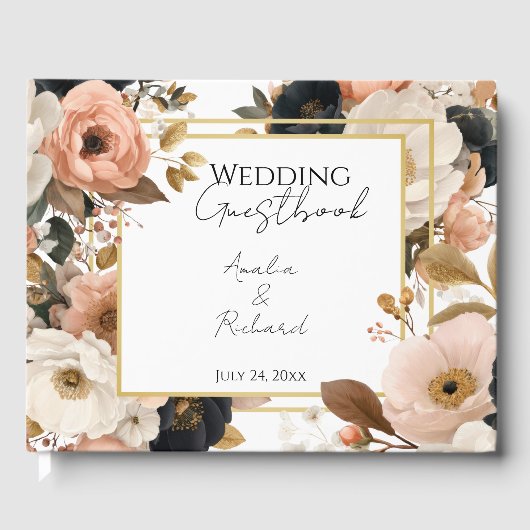 Elegant Floral Personalized Wedding Guestbook Gästebuch (Vorderseite)