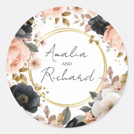 Elegant Floral Personalized Wedding Sticker (Vorderseite)