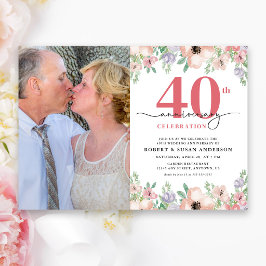 Elegant Floral Photo 40th Wedding Anniversary Einladung