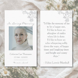 Elegant Floral Photo In Loving Memory Prayer Card Visitenkarte