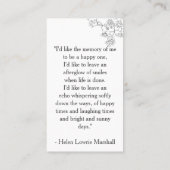 Elegant Floral Photo Prayer Card Visitenkarte (Rückseite)