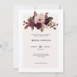 Elegant Floral Pink 60th Birthday Invitation Einladung
