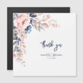 Elegant Floral Pink Blue Wedding Script Vielen Dan Magnetkarte (Vorne/Hinten)